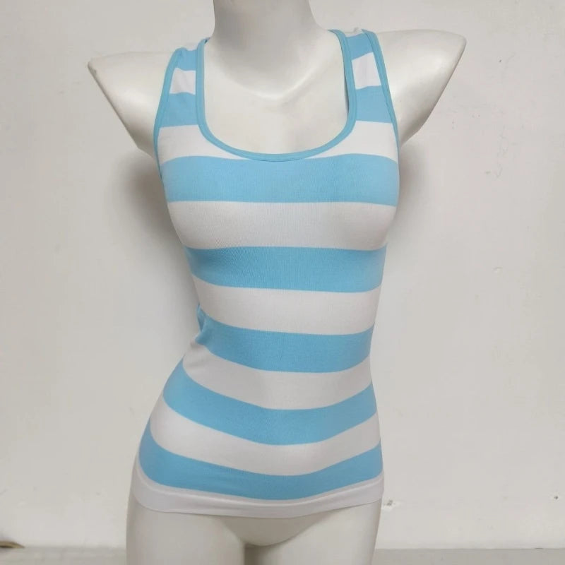 Lunivop  Summer Dopamine Sweet Spice Girls Sling Vests Casual Personalized Stripe Slim Tanks All-match Panelled Fashion New Tees
