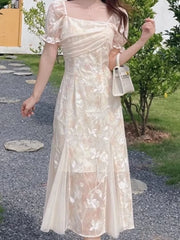 Lunivop  Women Fashion New Elegant Casual Dress Summer Vintage Chic Slim Floral Party Birthday Vestidos Female Clothes Long Robe