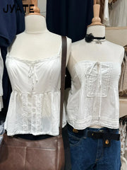 Lunivop  Cute White Square Neck Halter Strap Camisole Women Summer New Cotton Lace Trim Sleeveless Vests Sweet Vintage Chic Tank Tops Y2K