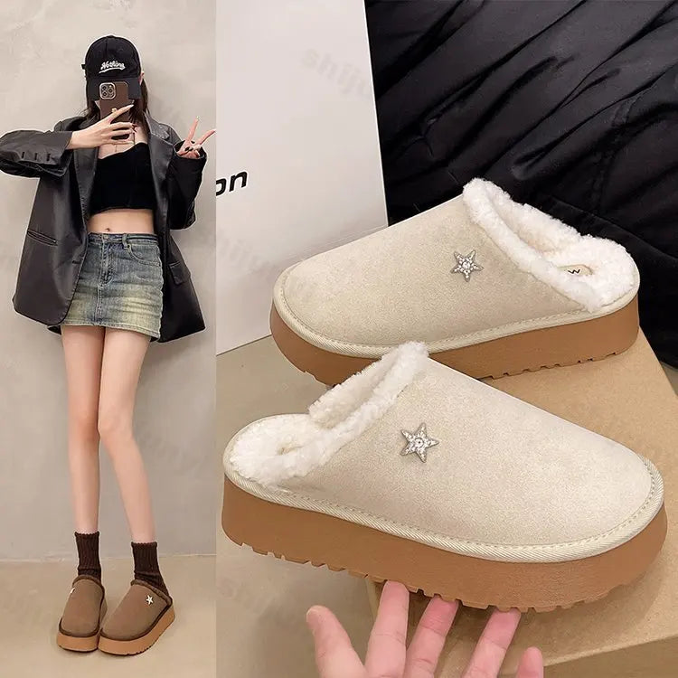 Lunivop Winter Snow Boots Women Designer Star Plush Slippers Platform Ladies Fashion Non-slip Warm Slides Wool Cotton Shoes Zapatos