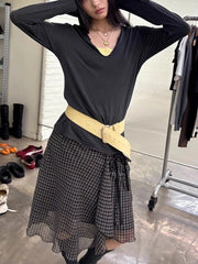 Lunivop  Deeptown Vintage Plaid Mesh Skirts Women Japanese Asymmetrical Mid Skirt Y2k Harajuku Lace Up Short Skirts Aesthetics Elegant