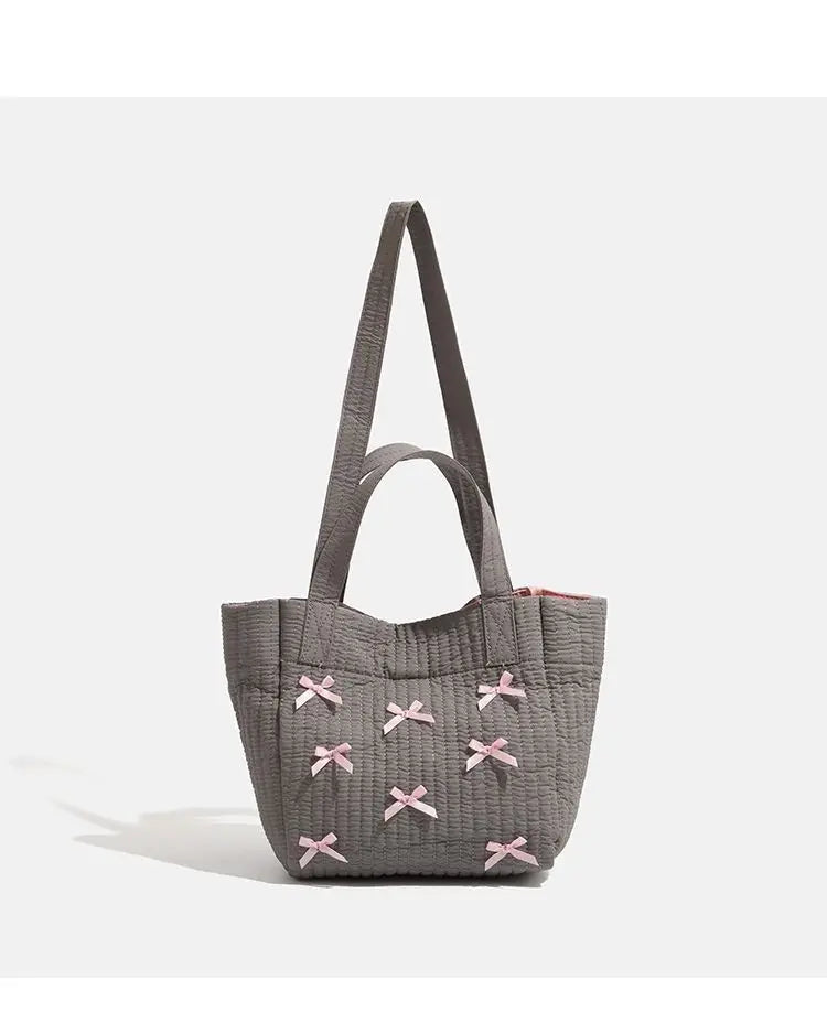 Lunivop Large Capacity Grey Tote Bag Women Harajuku Bow Chic Canvas Handbag Messenger Bag Ladies Casual Crossbody Bags Aesthetic