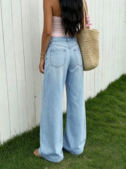 Lunivop  Women's High Waisted Wide Leg Jeans, Light Blue Washed Denim Pants, Casual Loose Fit Straight Leg Trousers for Daily Streetwear