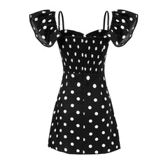 Lunivop  Sexy Black White Polka Dot Print Ruffles Off Shoulder Dress Ruched Chest Slim Waist Short Dresses Robe Holiday Femme Vestidos