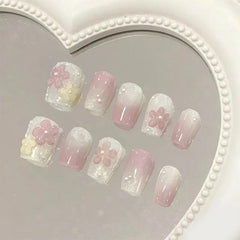 Lunivop  24pcs Short Fake Press on Acrylic Nails for Gluing Ready Sweet 3d Floral Nail Tips Cat Eye Summer Aesthetic False Finger Nails