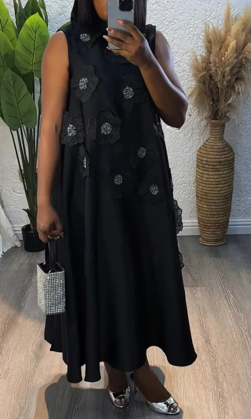 Lunivop Elegant Beautiful Women Dress 3D Floral Embroidered Flares Design Loose Sleeveless Summer Dresses