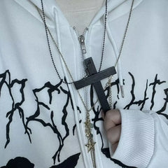 Lunivop Trendy Cool Punk Gothic Wood Cross Pendant nNecklace for Women Men Vintage Black Hip Hop Y2k Necklace Party Jewelry Gift