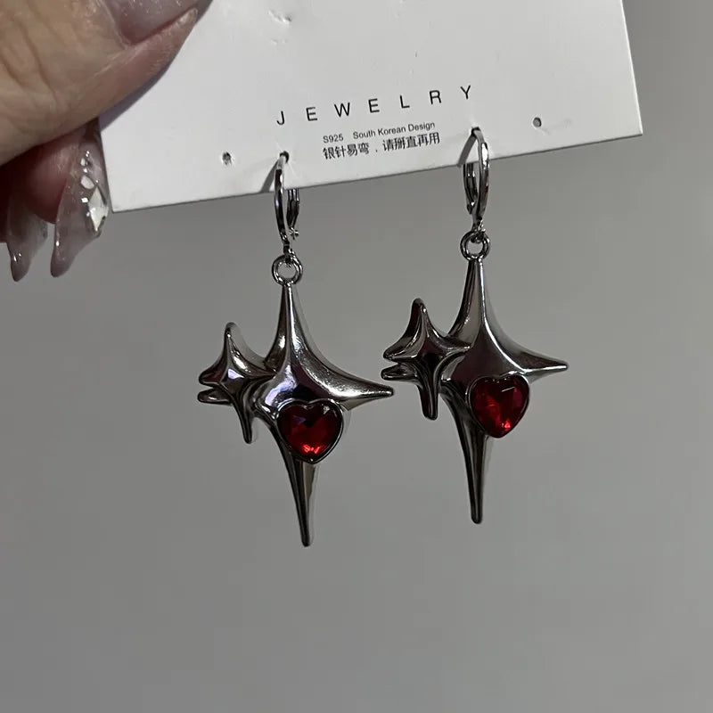 Lunivop Gothic Punk Red Crystal Heart Pendant Earrings For Women ashion Creative Lava Heart-Shaped Earrings Aesthetic Y2K Jewelry