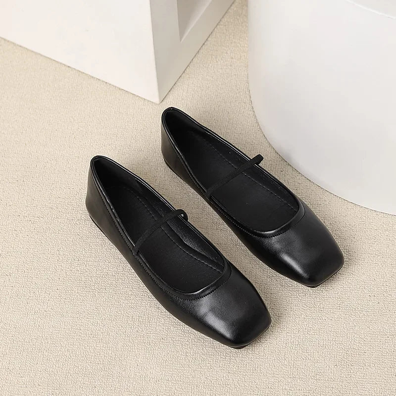 Lunivop New Women Mary Janes Soft Sole Flats Ladies Retro Square Toe Silver Gold Party Leather Loafers Elegant Slip-on Ballet Shoes