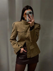 Lunivop  Strap Flap Pocketed Stand Collar Jacket Tailored Fit Buttoned Autumn Edgy Chic Women Outerwear Fashion Elegant Lady Coat