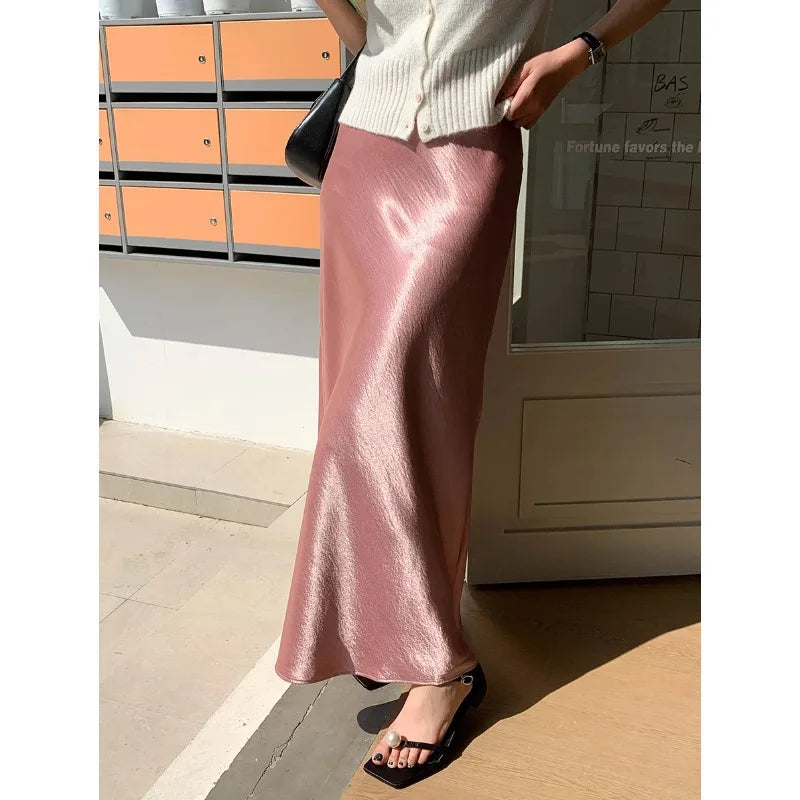 Lunivop   Water Wave Pleated Midi Skirt Women Summer High Waist Slim Mermaid Skirts Korean Style Fashion Long Skirt Female Clothes 2025