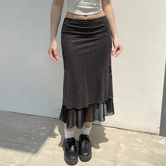 Lunivop Polka Dot Double-layer Mesh Skirts for Woman Summer Clothes Low Rise Long Black Skirt Y2k 2000s