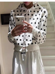 Lunivop  Women's Polka Dot Short Cardigan Korean Hooded Zipper Jacket Hoodie Top Women Clothing Sudaderas Para Mujer Y2k Clothes