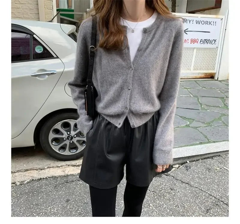 Lunivop Knitted Sweater Cardigan Loose-fit Warm Jacket Inner Wear Outer Korean Style Stylish Women's Top Core-spun Yarn