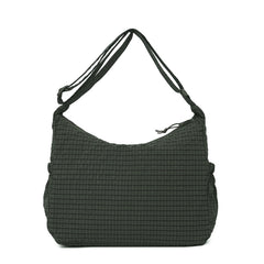 Lunivop Olive Green Gingham Plaid Nylon Hobo Bags For Women Large Capacity Drawstring Shoulder Bags Lightweight Daypack for School Bags