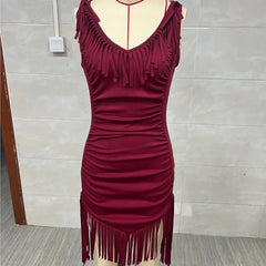 Lunivop  Women Summer Deep V Neck Tassel  Mini Dress, Sexy SleevelessSolid Patchwork Dress
