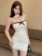 Lunivop  Woman Dress Sexy Sleeveless Bow Halter Backless Summer Fashion New Slim Elegant Party Mini Dresses Female Club Chic