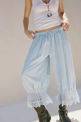 Lunivop  Bloomers Pants for Women Y2K Lace Trim Vintage Pantaloons Cute Ruffled Pumpkin Long Pants Capri Pajama Bottoms Casual Streetwear