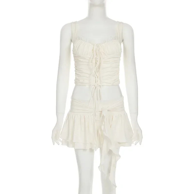 Lunivop 2 Piece Sets Ruffled Mini Skirts and Crop Top Y2k Coquette Summer Outfit Women Clothing 2 piece skirt set women