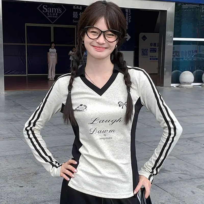 Lunivop Vintage Y2k Long Sleeve T-Shirts Coquette Women Letter Print Tees American Retro Fashion Aesthetics Streetwear T-Shirts