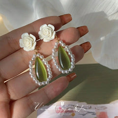 Lunivop Cute Summer Beach White Flower Pendant Earrings for Womne Wedding Party Aesthetic Jewelry