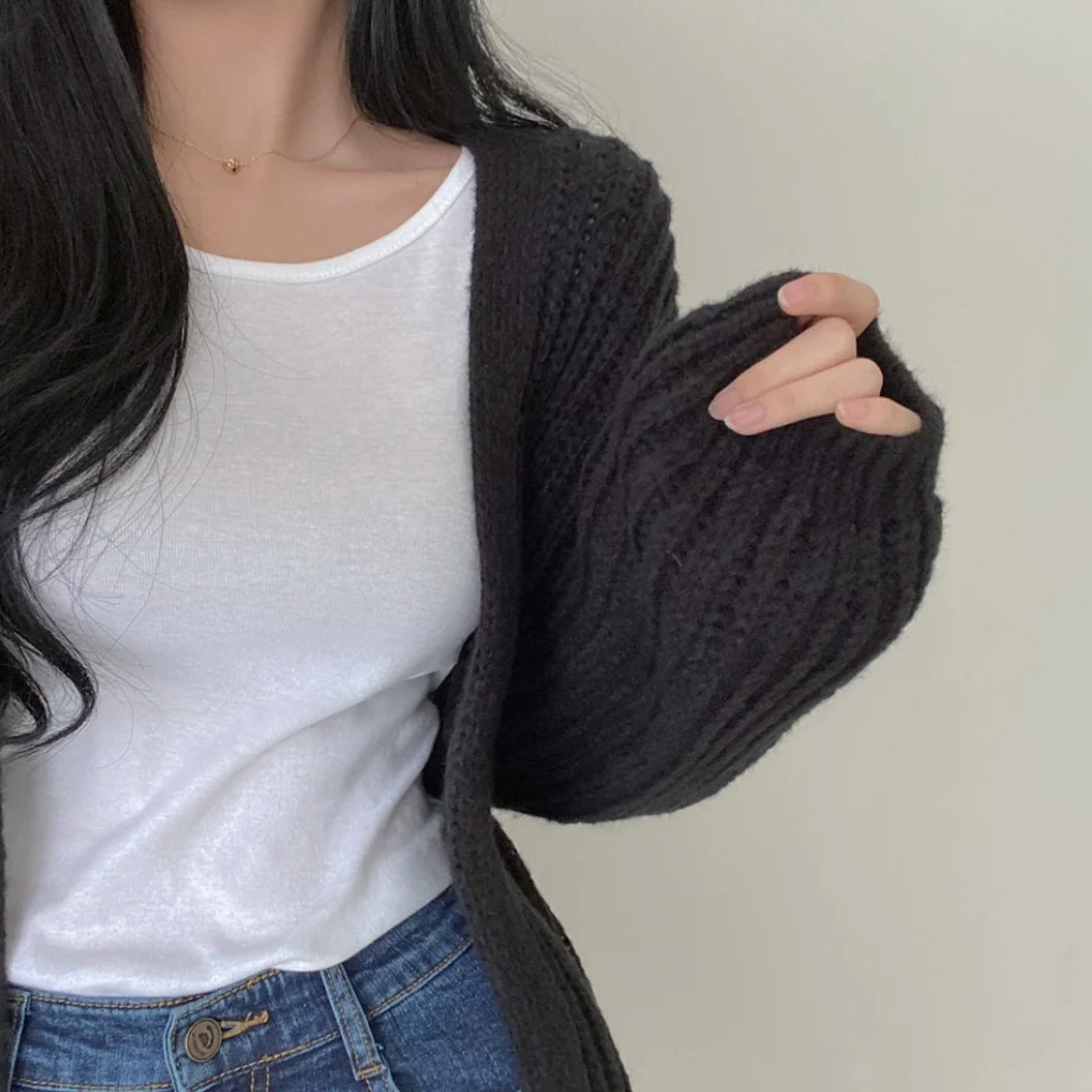 Lunivop Open Front Cardigan for Women Cozy Knit Oversized Open-up Sweater Grey Autumn Winter Teen-girl Casual Daily Outfit