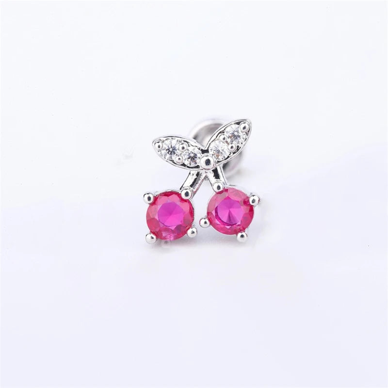 Lunivop New Trendy Shiny Rose Red Color Zircon 316L Stainless Steel Ear Bone Nail Y2K Gothic Love Heart Small Earrings for Women Jewelry