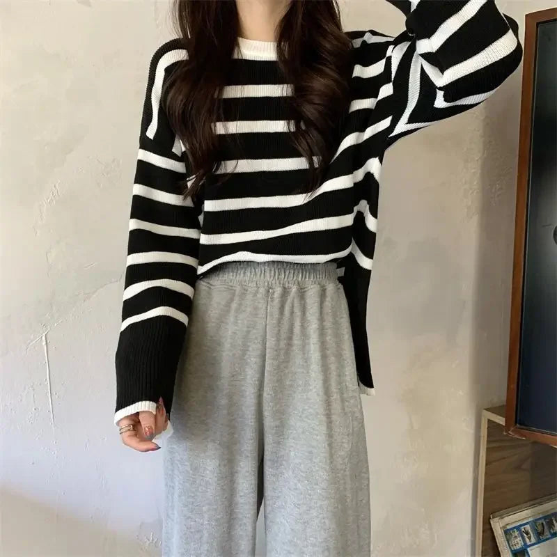 Lunivop Women Striped Sweater Soft Warm Loose-fit O-Neck Long Sleeve Knitted Pullovers Sweater Jumper Autumn Winter Casual Chic Top