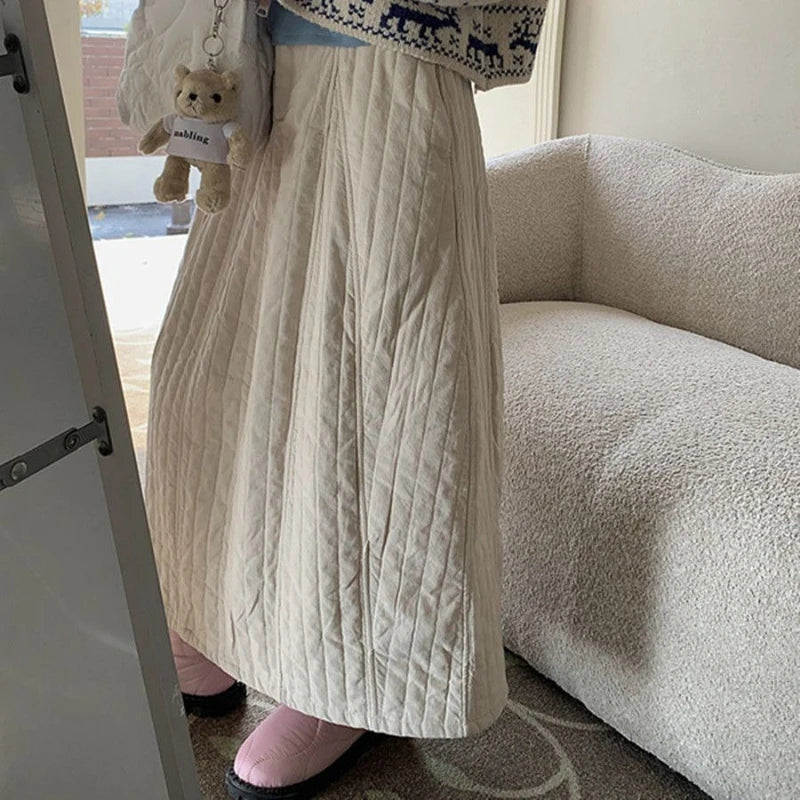 Lunivop  Deeptown Japanese Style Long Skirt Women Vintage Harajuku Thick Skirt Autumn Winter Solid Streetwear A-line Skirts Aesthetics