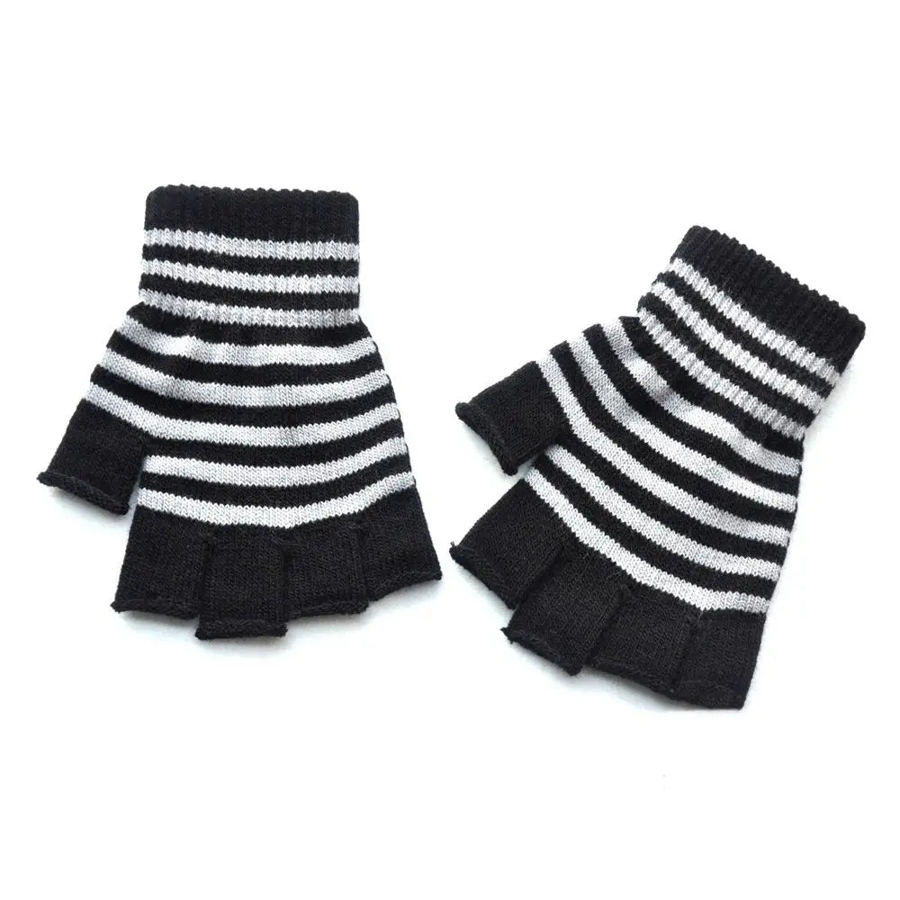 Lunivop Striped Stripey Unisex One Size Fingerless Gloves Gothic Knitting Fingerless Gloves Winter Warm Elastic Comfortable Gloves