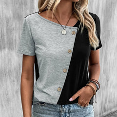 Lunivop  Summer Crew Neck Short-sleeved Cardigan Top New Women's Single-breasted T-shirt