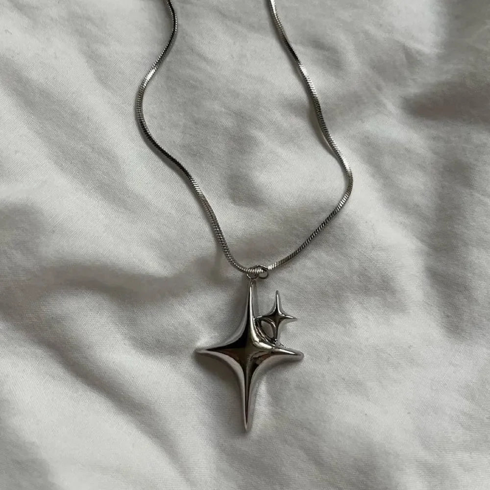 Lunivop Simple Trendy Vintage Hollow Cross Star Pendant Neck Choker Necklace Women Men Fashion Chain Jewelry Y2K Aesthetic Accessories