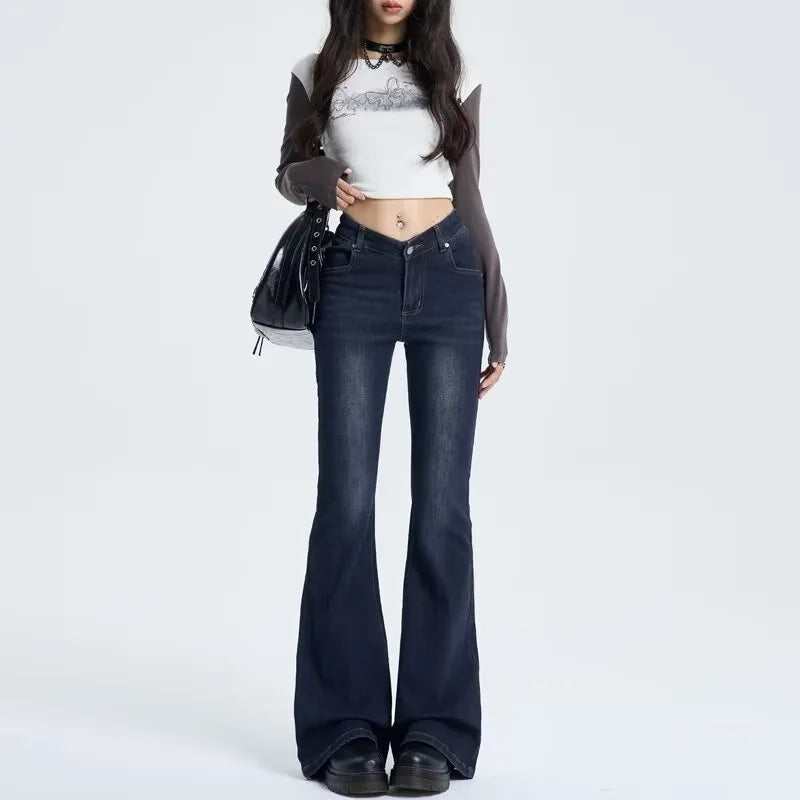 Lunivop  American Low Waist Micro Flare Jeans for Women Fall Winter New Style Slimming Extended Horse Hoof Bell Pants