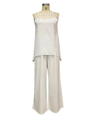 Lunivop  Women Sleeveless Shirt Pants Suit Summer O-Neck Hole Tank Top+Wide Leg Trousers Summer Casual Loose Two Piece Set