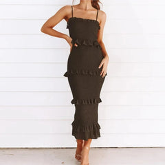 Lunivop  Sexy Wood ears Ruffles Elastic Bodycon Sling Dress Women Package Hips Midi Long Skinny Dresses Slim fit Robe