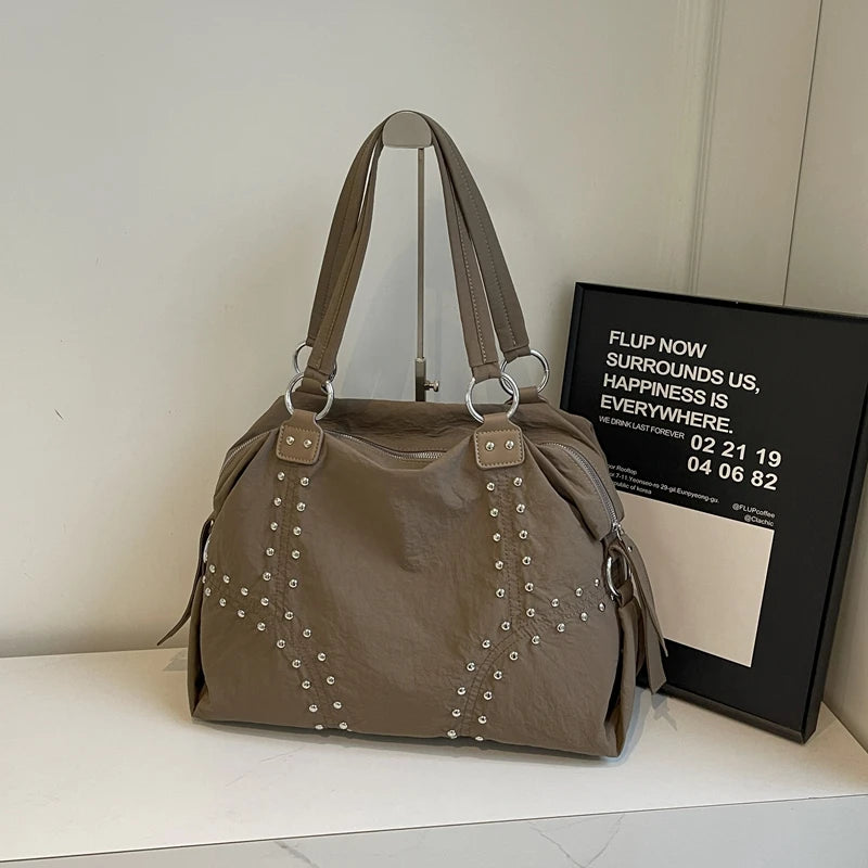 Lunivop   Faionable Nylon Rivet Underarm Tote Bag Women's Large oulder Bag Commuter Bag Sli Autumn Trend Youth Pure Color Bag