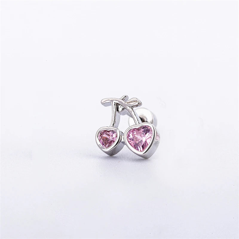 Lunivop 1PCS Pink Cute Love Heart Flower 316L Stainless Steel Ear Bone Nail for Women Allergy Prevention Earrings for Women Y2K Jewelry