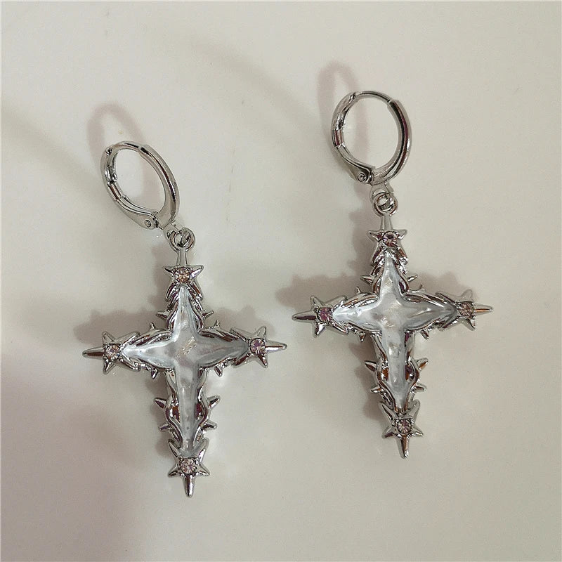 Lunivop Goth Punk Colorful Irregular Thorn Cross Pendant Earrings For Women Egirl Aesthetic Jewelry EMO Charm Vintage Scene Accessories
