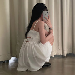 Lunivop  Chic  Knot Belted Pleated  Flower Bud Strap Dr Girl's Sensation High Waist No Sve Polyester Fiber ort Skirt