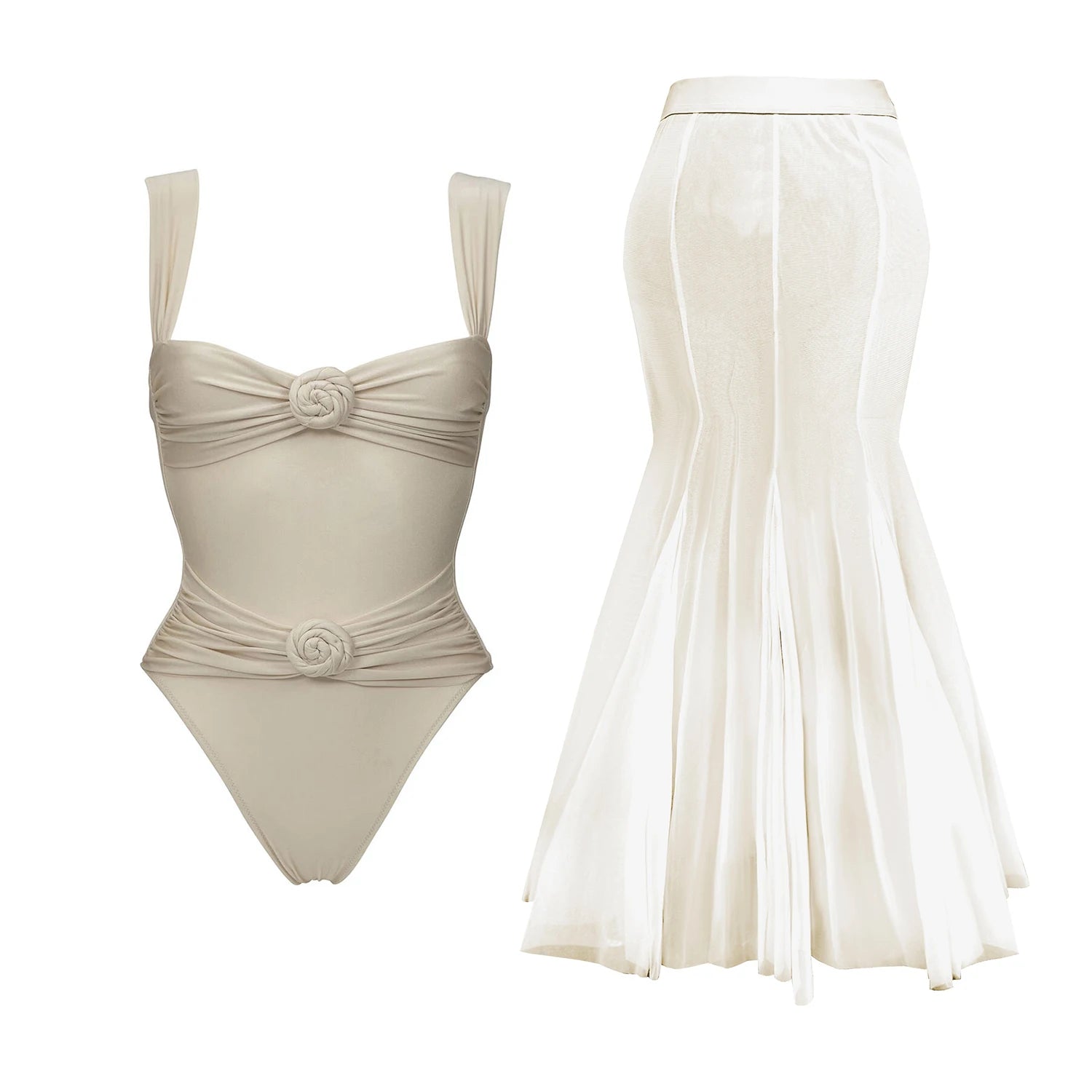 Lunivop   Flower Bikini Women Sexy Swimsuit Push Up Swimwear Female Mesh Skirt Bandeau Biquini Solid White Bathingsuit Swim Suit Beachwear