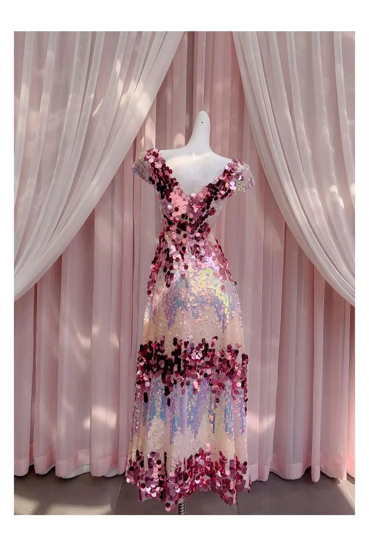 Lunivop Color Block Mesh Sequin Design Long Dresses For Women V Neck Short Sleeve Elegant Dress Female Summer 2025 New