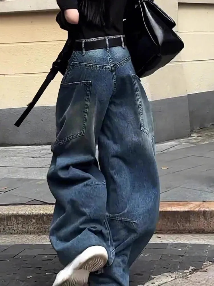 Lunivop  American New Korean Fashion Baggy Casual Jeans Women Y2K Streetwear Pants Harajuku Lady High Waist Wide Leg Denim Trousers