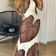 Lunivop  Womens Dresses Tropical Print One Shoulder Bodycon Slit Dress Sexy Slim Fit Maxi Dress Simple Commuting Elegant Dress