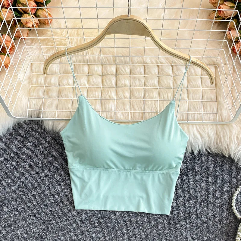 Lunivop Summer Crop Tops Women Sexy Tank Top Grils Lady Ice Silk Seamless Backless Vest Tube Top Underwear Padded Bra Bralette Camisole