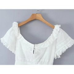 Lunivop  Pretty Girl Holiday Summer Dresses Women O Neck Short Sleeve A-line Mini Hollow Out Embroidery White  Dress Backless Robe