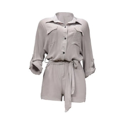 Lunivop  Button Romper Women Casual Long Sleeve Playsuit Solid Color Short One Piece Jumpsuit Outfits Fashion Elegant Overalls