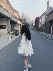 Lunivop  Spring Gentle Small Design Sense Unique irt Dr White A-Line  Dr Commute Loose Waist Long Sve  Collar