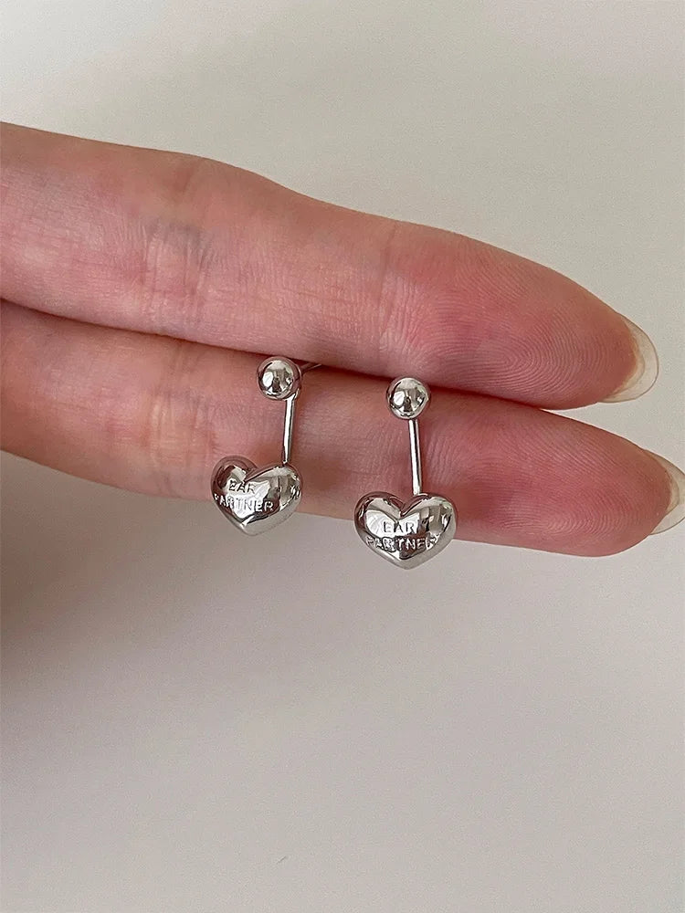 Lunivop Korean Trendy Simple Heart Rear Hanging Earrings for Women S925 Silver Needle Studs Sweet Elegant Party Jewelry Gifts