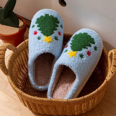 Lunivop New Christmas Elk Cotton Slippers for Women Men Winter Cute Cartoon Home Non Slip Couple Floor Slides Indoor Plush Shoes