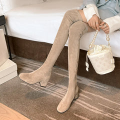 Lunivop Autumn Winter Stretch Over The Knee Boots Women Fashion Suede Round Toe Square Platform Shoes Thick Heels Long Booties